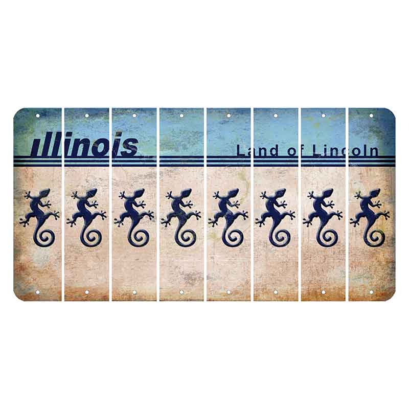 Illinois Light Blue Cut License Plate Strips (Set of 8) Gecko