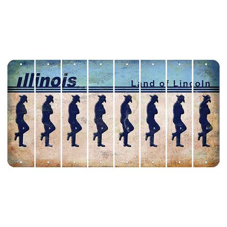 Illinois Light Blue Cut License Plate Strips (Set of 8) Cowboy - Leaning