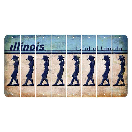 Illinois Light Blue Cut License Plate Strips (Set of 8) Cowgirl - Leaning