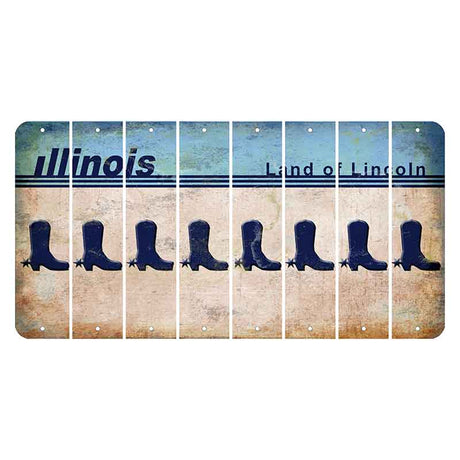 Illinois Light Blue Cut License Plate Strips (Set of 8) Cowboy Boot
