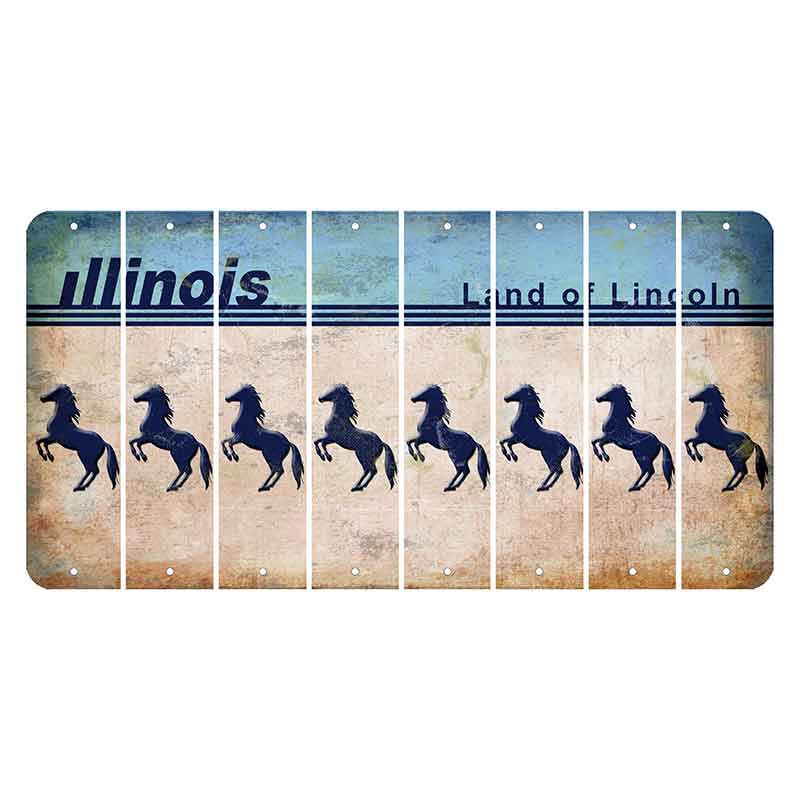 Illinois Light Blue Cut License Plate Strips (Set of 8) Horse