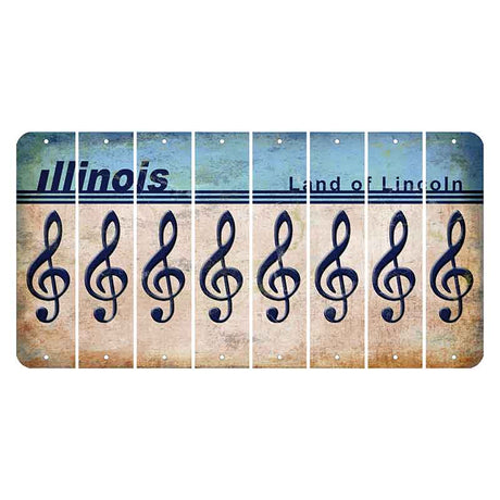 Illinois Light Blue Cut License Plate Strips (Set of 8) Music Note