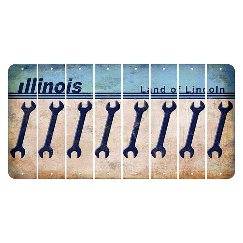 Illinois Light Blue Cut License Plate Strips (Set of 8) Wrench