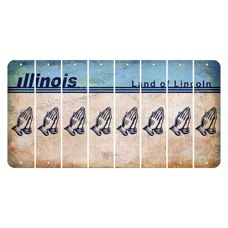 Illinois Light Blue Cut License Plate Strips (Set of 8) Praying Hands
