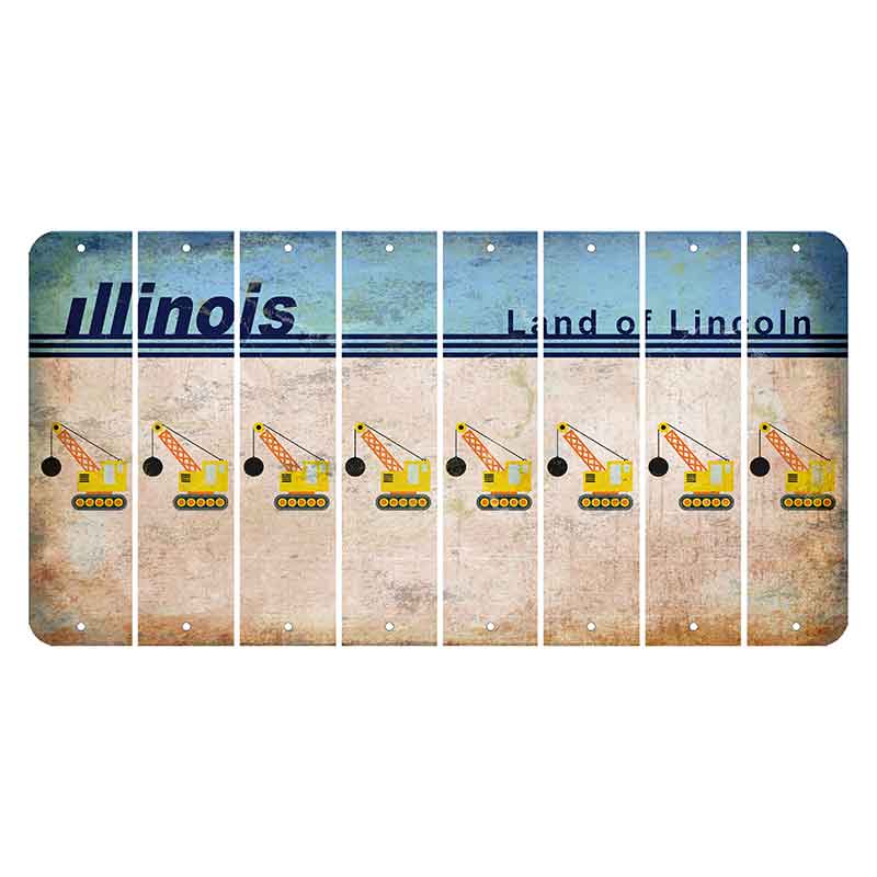 Illinois Light Blue Cut License Plate Strips (Set of 8) Wrecking Ball Crane