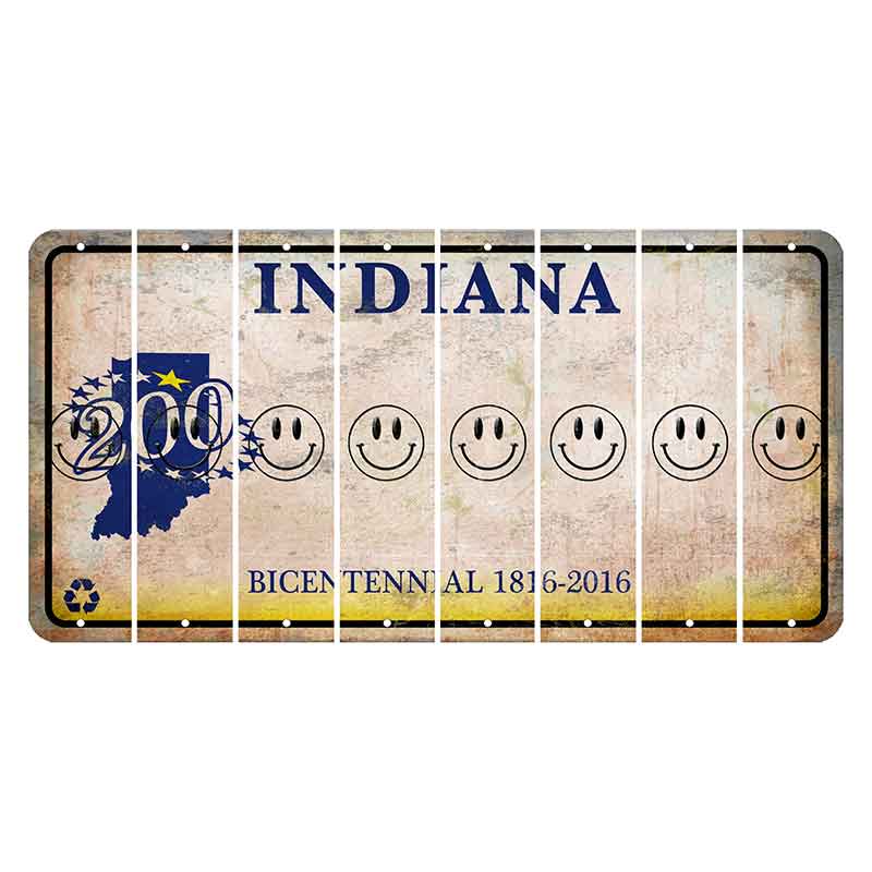 Indiana Bicentennial Cut License Plate Strips (Set of 8) Smiley Face