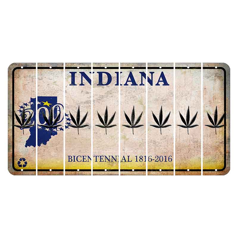 Indiana Bicentennial Cut License Plate Strips (Set of 8) Pot Leaf