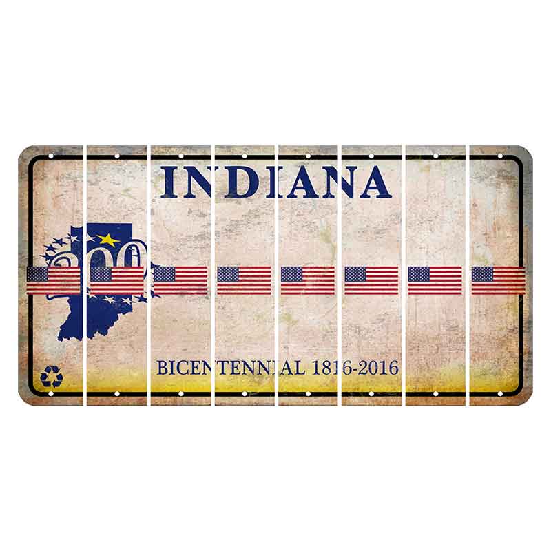 Indiana Bicentennial Cut License Plate Strips (Set of 8) American Flag