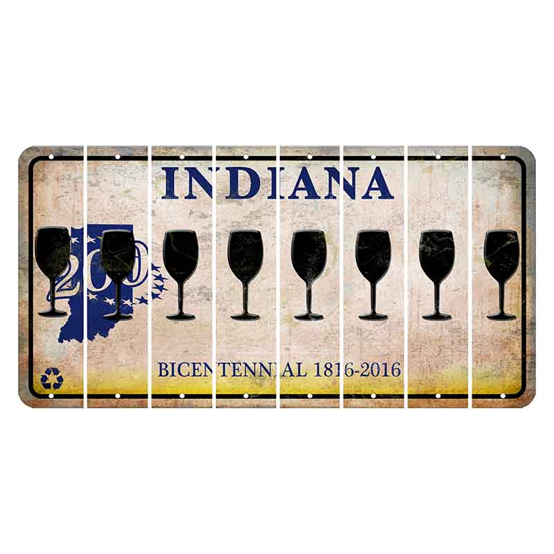 Indiana Bicentennial Cut License Plate Strips (Set of 8) Wine Glass