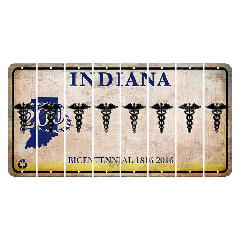 Indiana Bicentennial Cut License Plate Strips (Set of 8) Caduceus
