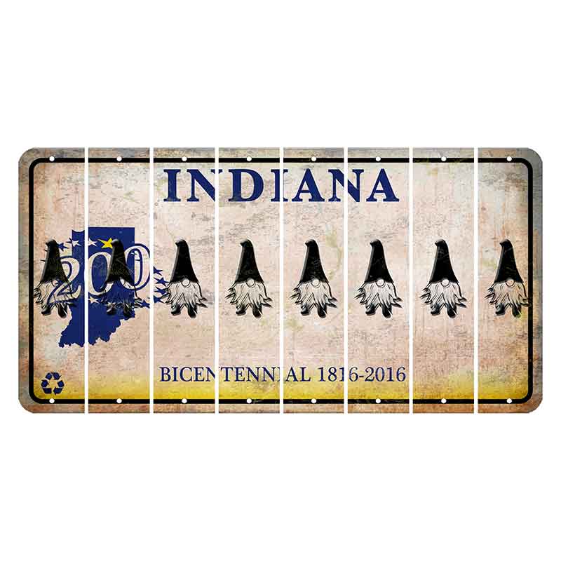 Indiana Bicentennial Cut License Plate Strips (Set of 8) Gnome