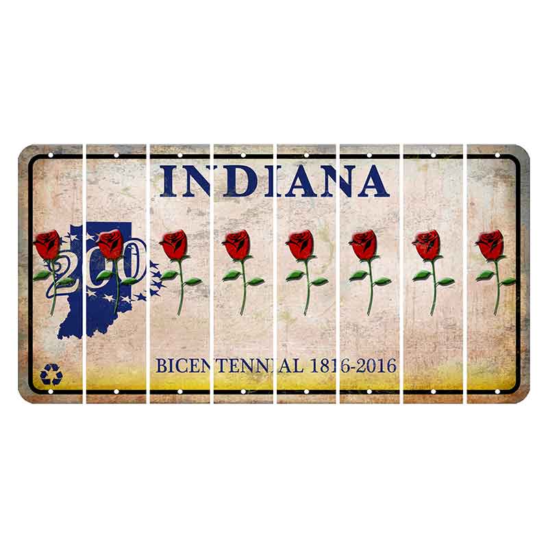 Indiana Bicentennial Cut License Plate Strips (Set of 8) Red Rose