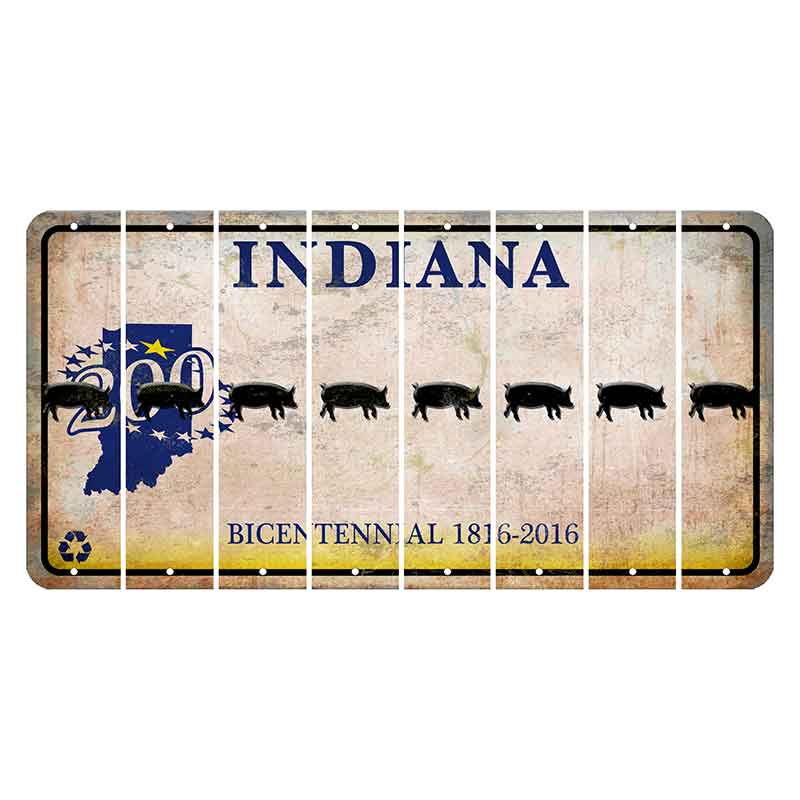 Indiana Bicentennial Cut License Plate Strips (Set of 8) Pig
