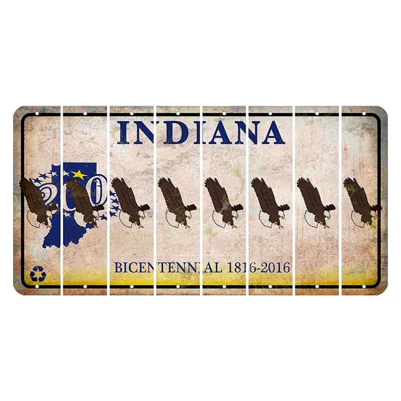 Indiana Bicentennial Cut License Plate Strips (Set of 8) Bald Eagle