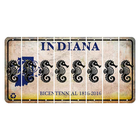Indiana Bicentennial Cut License Plate Strips (Set of 8) Seahorse