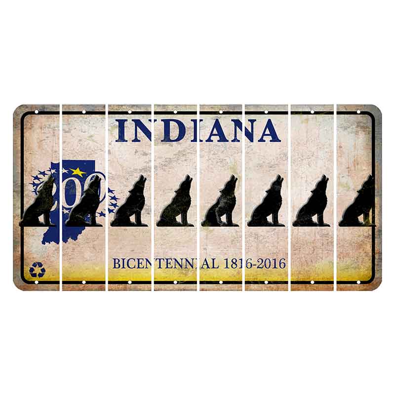 Indiana Bicentennial Cut License Plate Strips (Set of 8) Howling Wolf