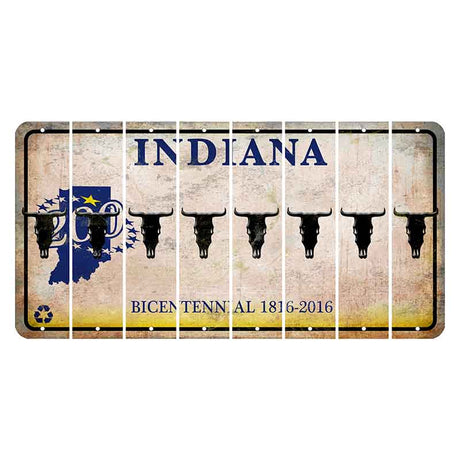 Indiana Bicentennial Cut License Plate Strips (Set of 8) Cow Skull