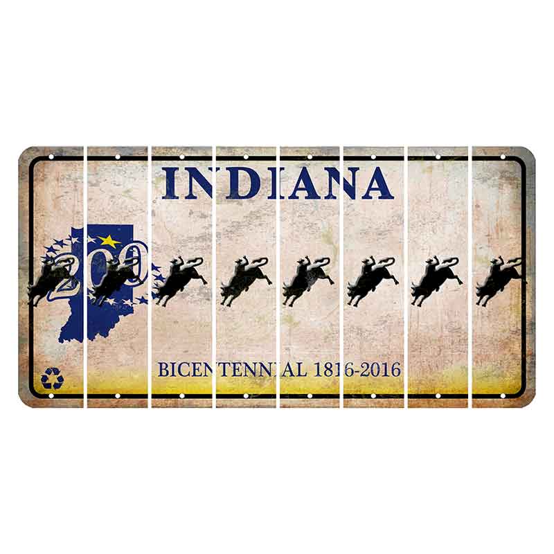 Indiana Bicentennial Cut License Plate Strips (Set of 8) Bull Rider