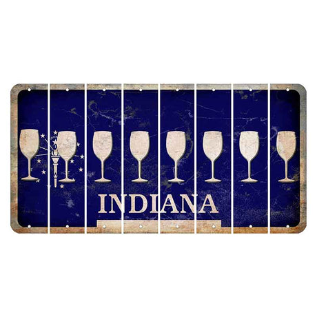 Indiana Blue Cut License Plate Strips (Set of 8) Wine Glass