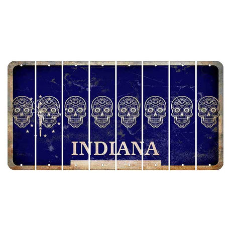 Indiana Blue Cut License Plate Strips (Set of 8) Sugar Skull