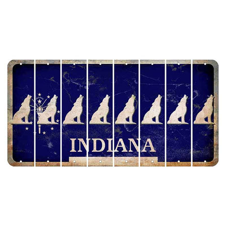 Indiana Blue Cut License Plate Strips (Set of 8) Howling Wolf