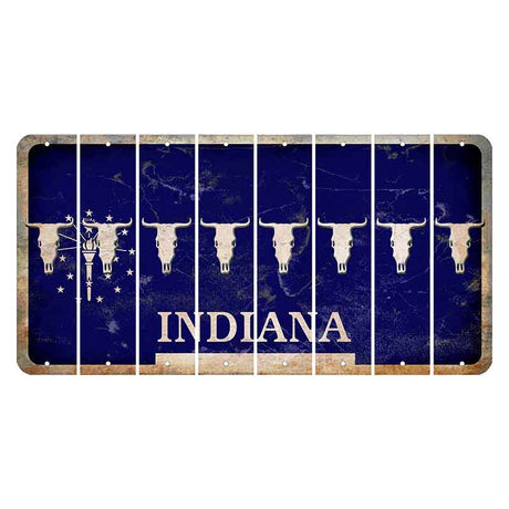 Indiana Blue Cut License Plate Strips (Set of 8) Cow Skull