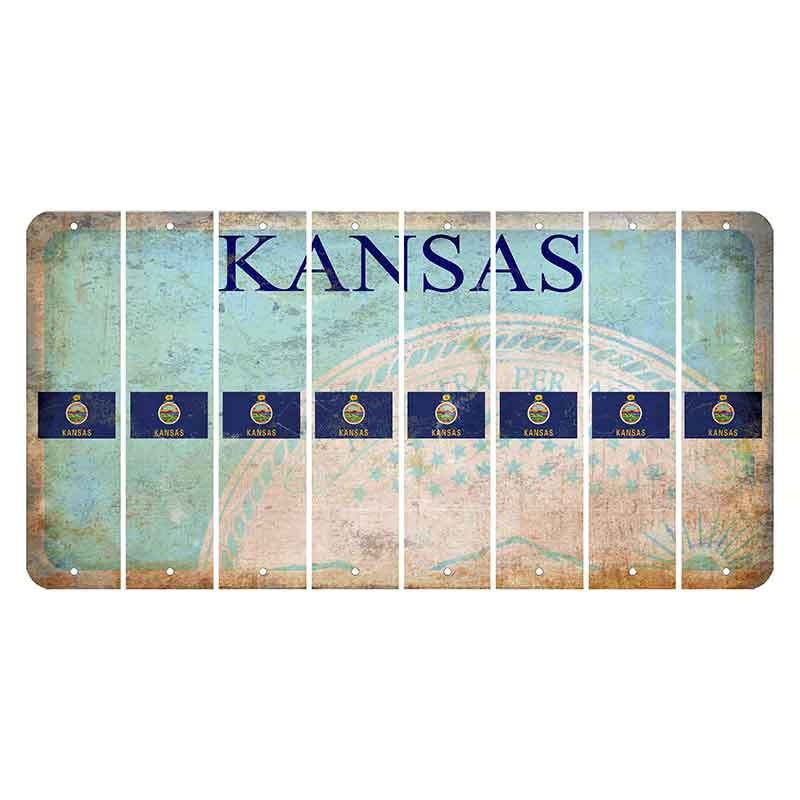 Kansas State Seal Cut License Plate Strips (Set of 8) State Flag