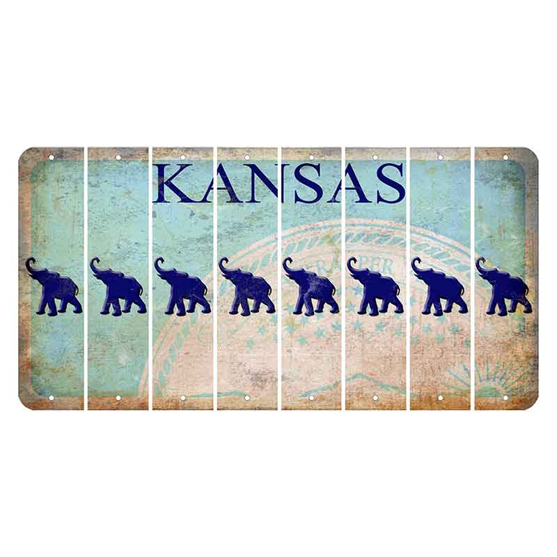 Kansas State Seal Cut License Plate Strips (Set of 8) Elephant