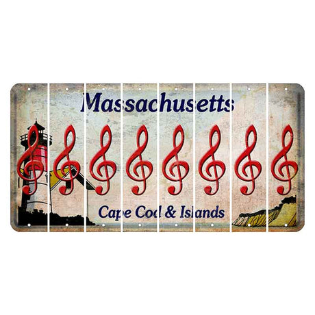 Massachusetts Cape Cod Cut License Plate Strips (Set of 8) Music Note