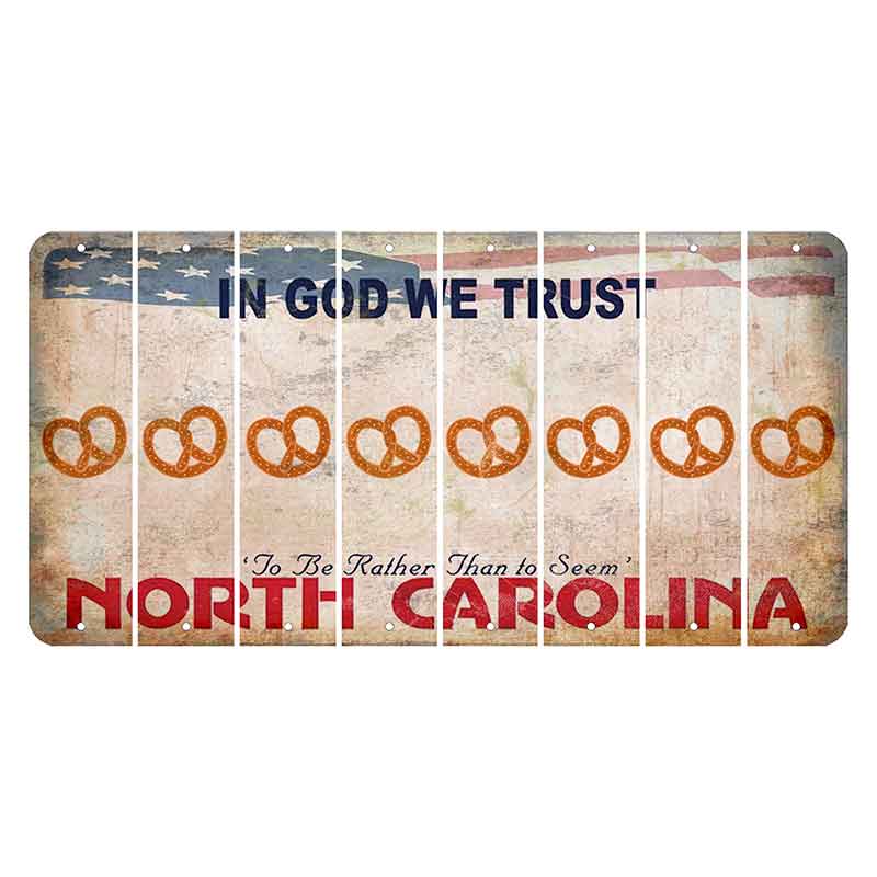 North Carolina In God We Trust Cut License Plate Strips (Set of 8) Pretzel