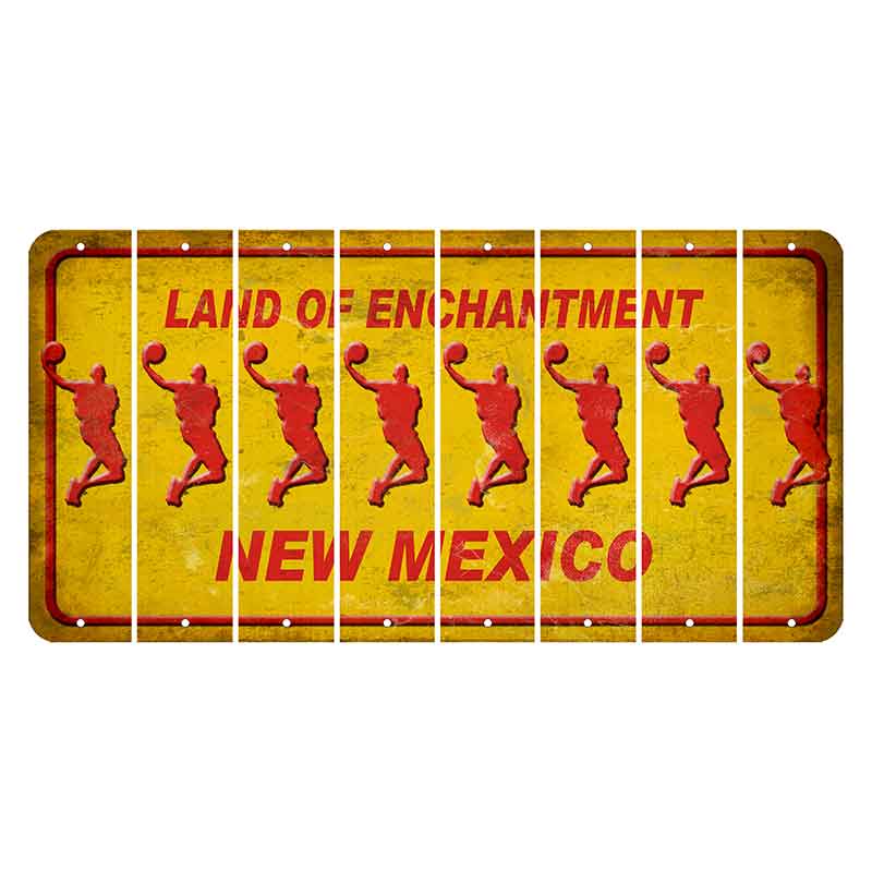 New Mexico Yellow Land of Enchantment Cut License Plate Strips (Set of 8) Basketball Player