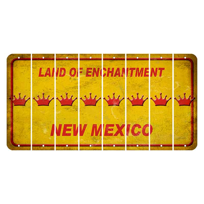 New Mexico Yellow Land of Enchantment Cut License Plate Strips (Set of 8) Crown