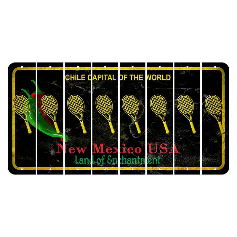 New Mexico Black Chile Cut License Plate Strips (Set of 8) Tennis Racket