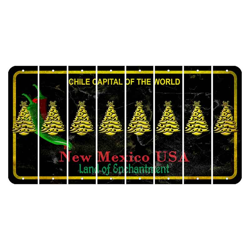 New Mexico Black Chile Cut License Plate Strips (Set of 8) Christmas Tree