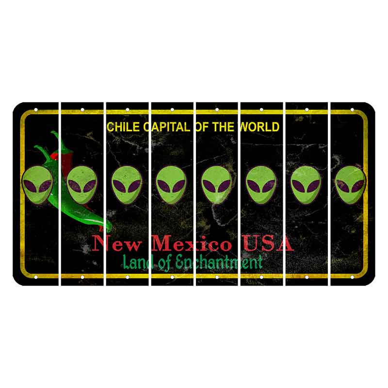 New Mexico Black Chile Cut License Plate Strips (Set of 8) Alien