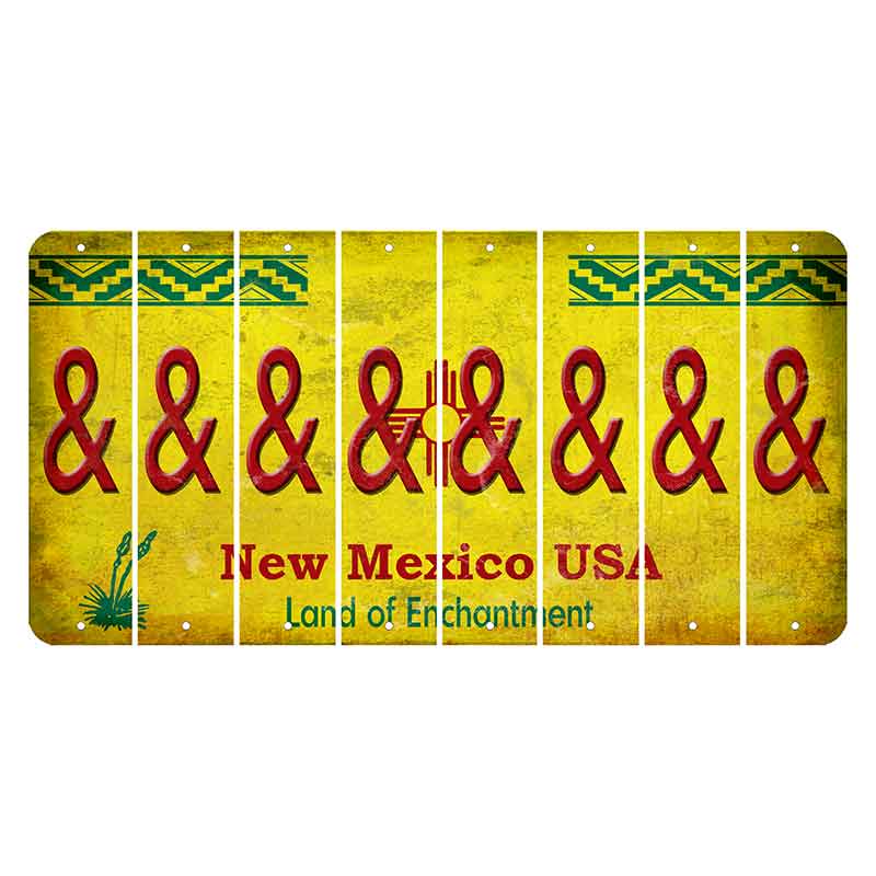 New Mexico USA Yellow Cut License Plate Strips (Set of 8) And Sign