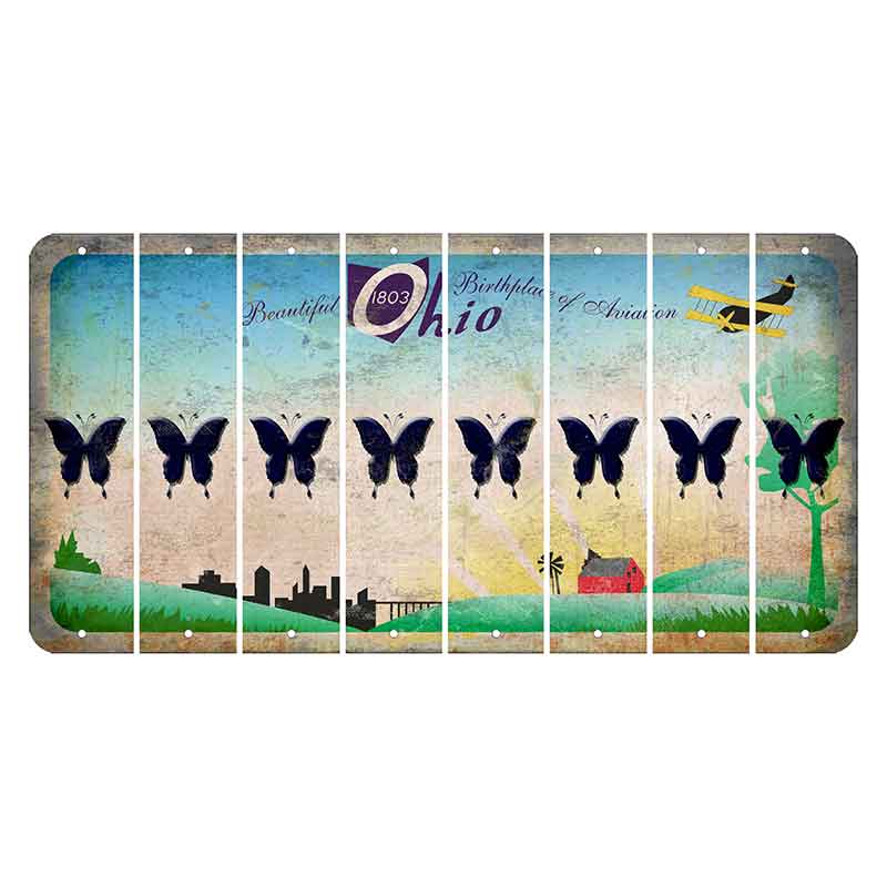 Beautiful Ohio Cut License Plate Strips (Set of 8) Butterfly