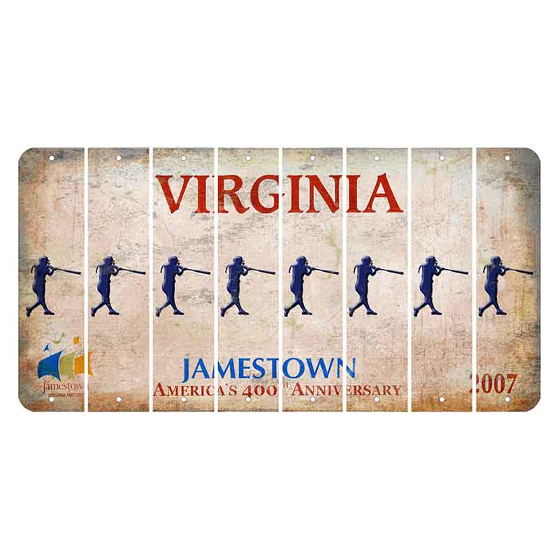 Virginia Jamestown Cut License Plate Strips (Set of 8) Softball Batter