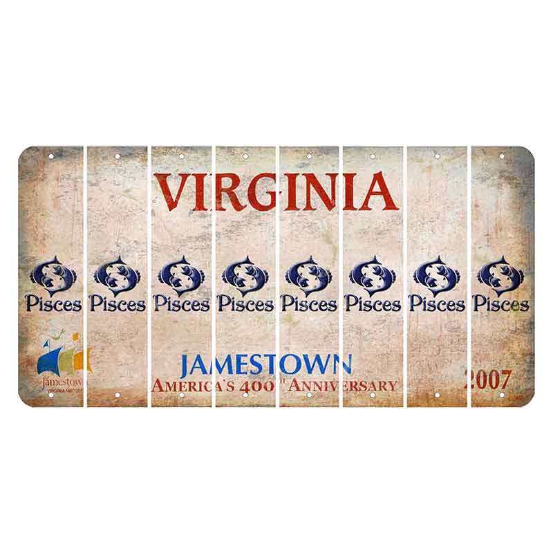 Virginia Jamestown Cut License Plate Strips (Set of 8) Zodiac Sign - Pisces