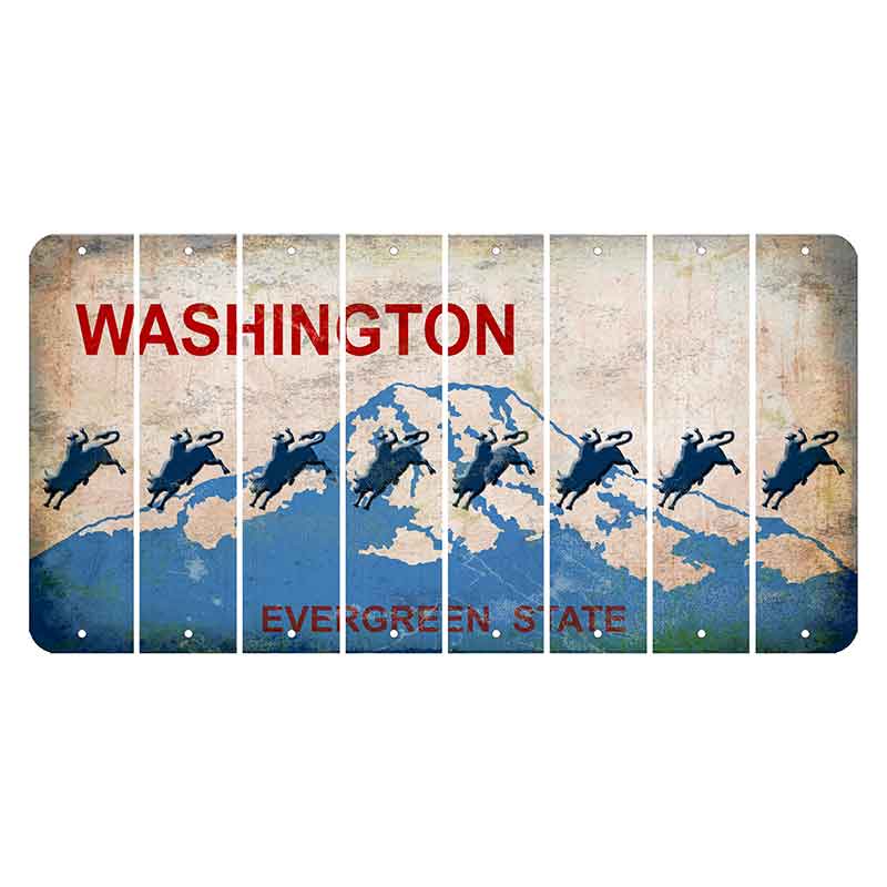 Washington Evergreen State Cut License Plate Strips (Set of 8) Bull Rider