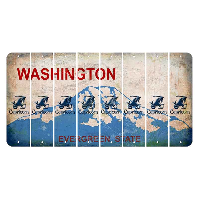 Washington Evergreen State Cut License Plate Strips (Set of 8) Zodiac Sign - Capricorn
