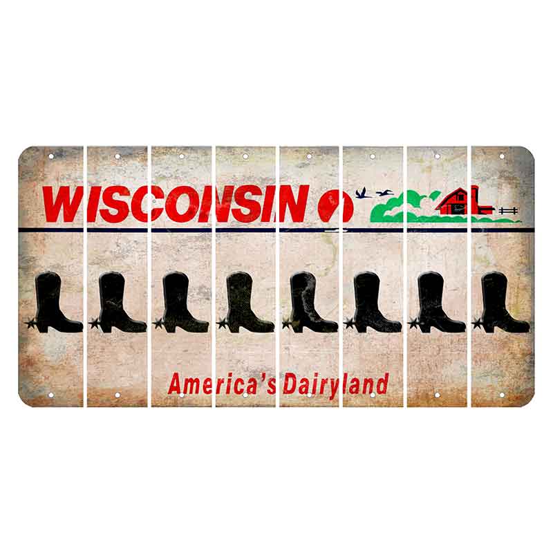 Wisconsin Farm Cut License Plate Strips (Set of 8) Cowboy Boot