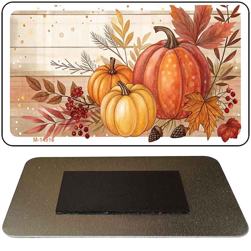 Autumn Pumpkins & Leaves Novelty Metal Magnet M-14516