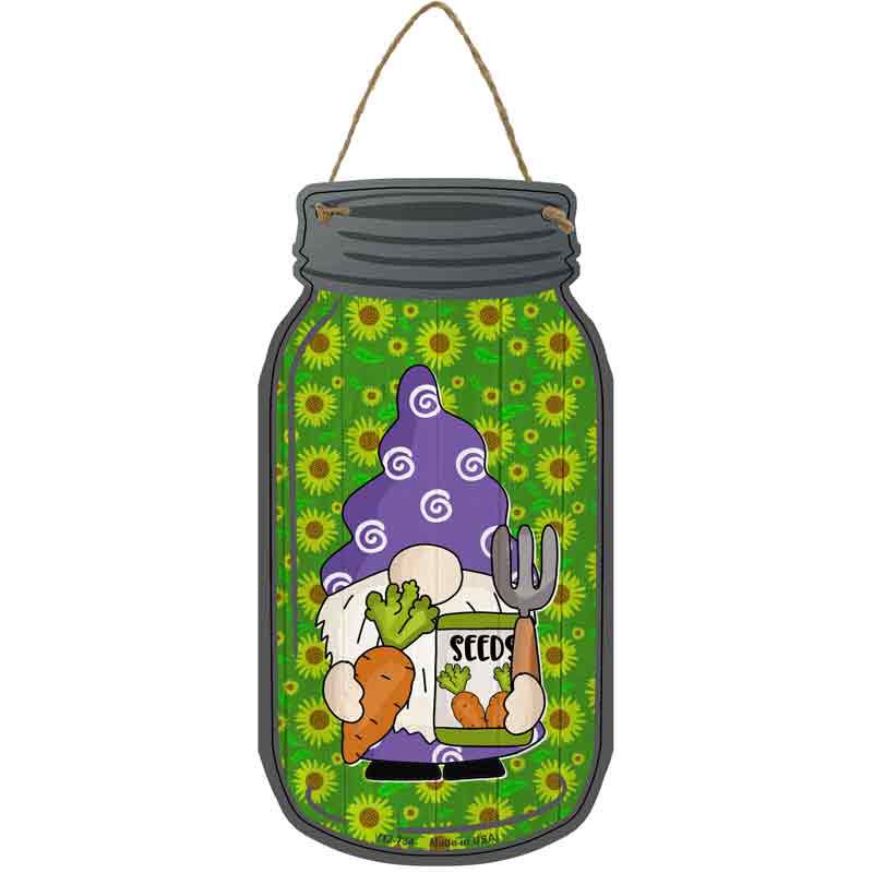 Gnome With Carrot Seeds Novelty Metal Mason Jar Sign