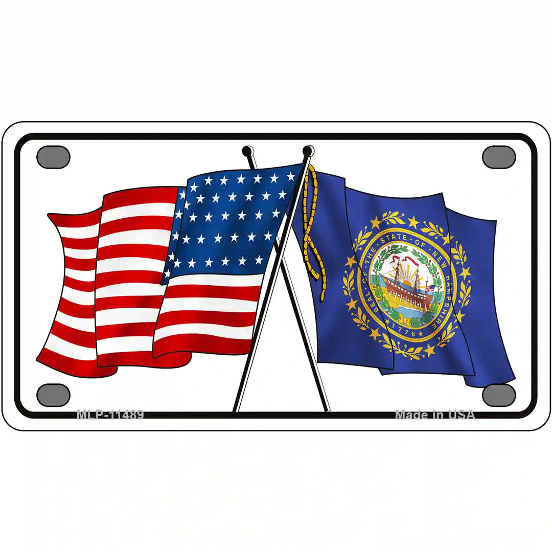 New Hampshire Crossed US Flag License Plate 4" x 2.2" (MLP)