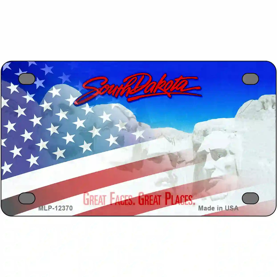 South Dakota with American Flag Novelty Metal License Plate 4" x 2.2" (MLP)