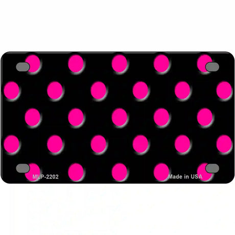 Hot Pink Polka Dots Black Metal Novelty License Plate 4" x 2.2" (MLP)