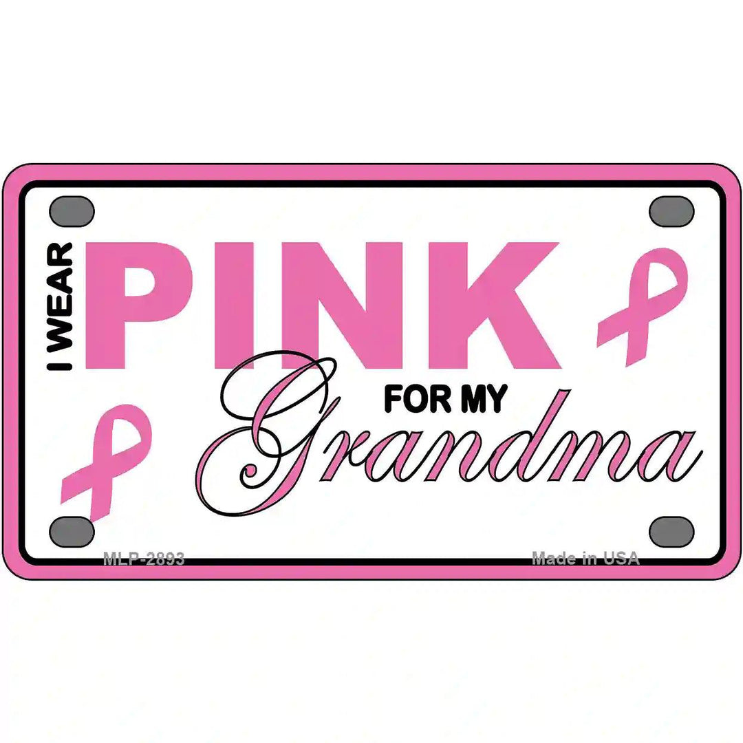 Pink For Grandma Metal Vanity License Plate Sign 4" x 2.2" (MLP)