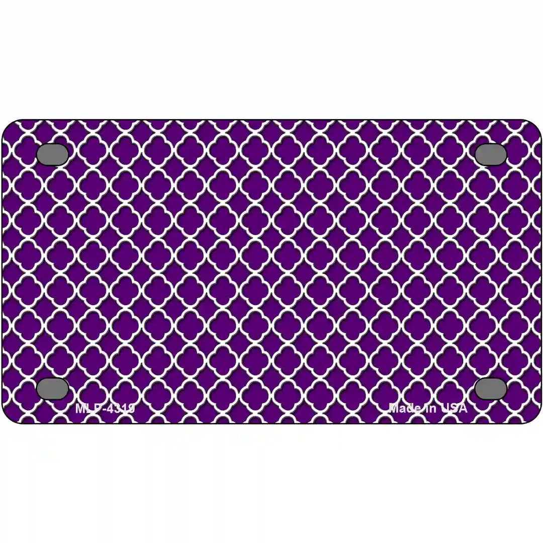 Purple White Quatrefoil Metal Novelty License Plate 4" x 2.2" (MLP)