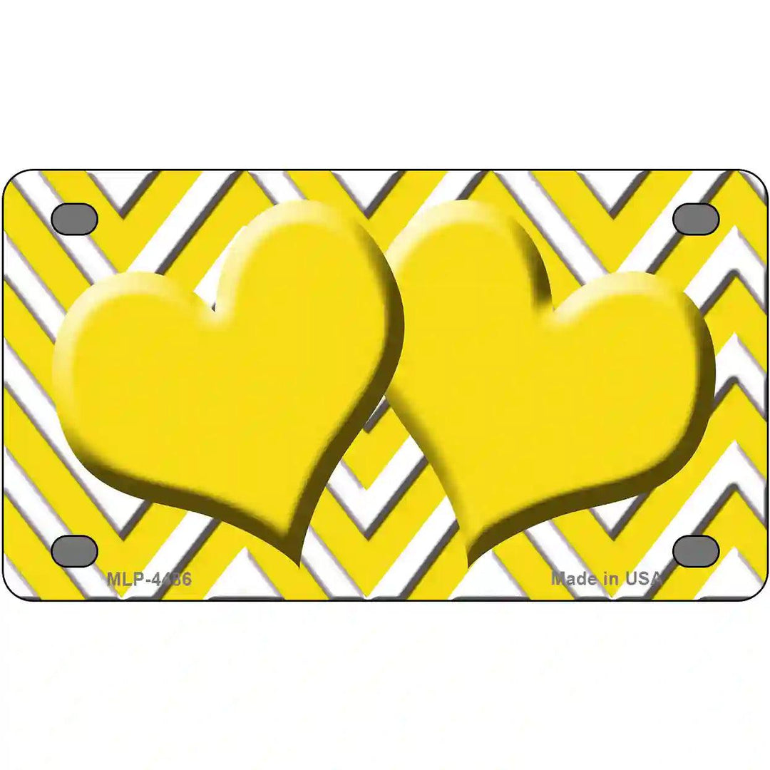 Yellow White Chevron Yellow Center Hearts Metal Novelty License Plate LP-4486 4" x 2.2" (MLP)